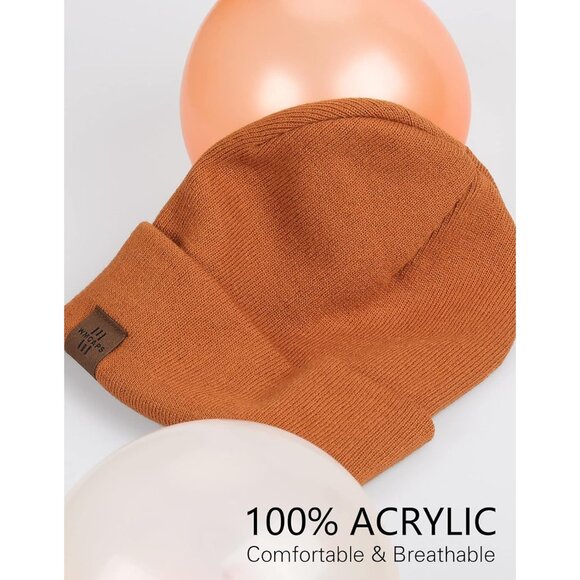 Men and Women Red-brown Acrylic Stretchy Daily Knit Warm Winter Beanie Hats - Picture 3 of 7